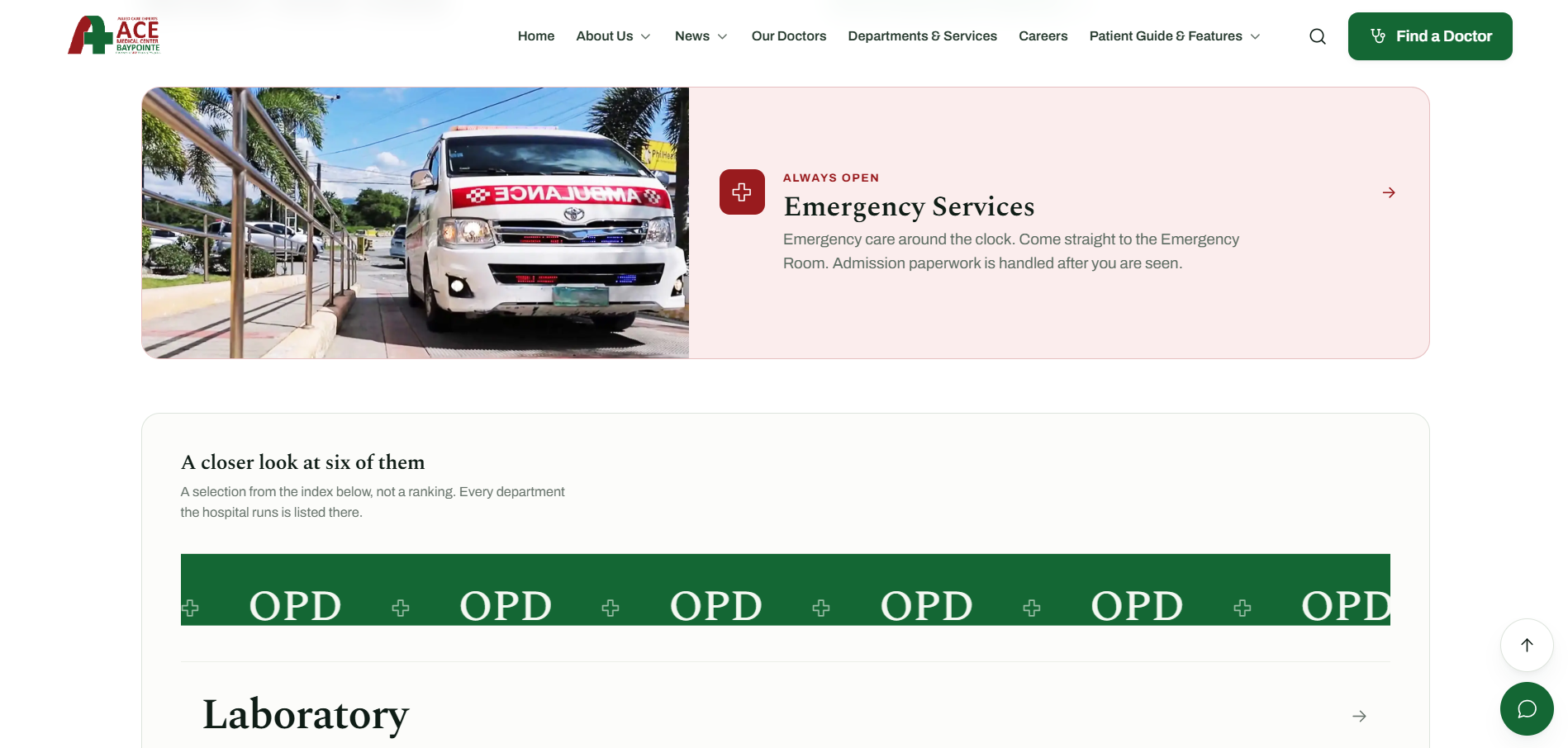 AceBaypointe emergency services and department index