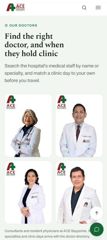 AceBaypointe doctor directory on mobile