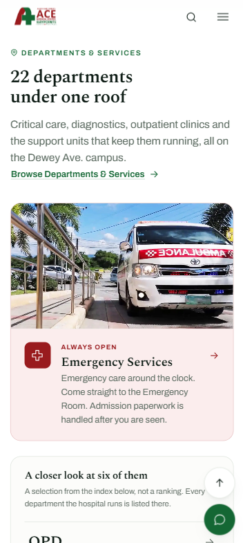 AceBaypointe emergency services section on mobile