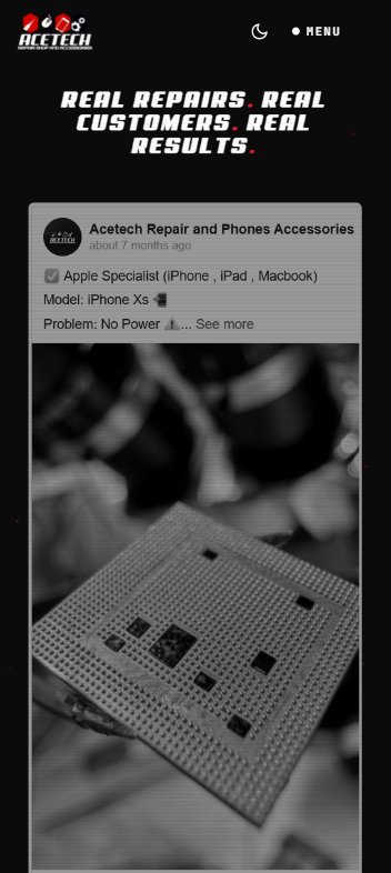 AceTech proof of work section on mobile