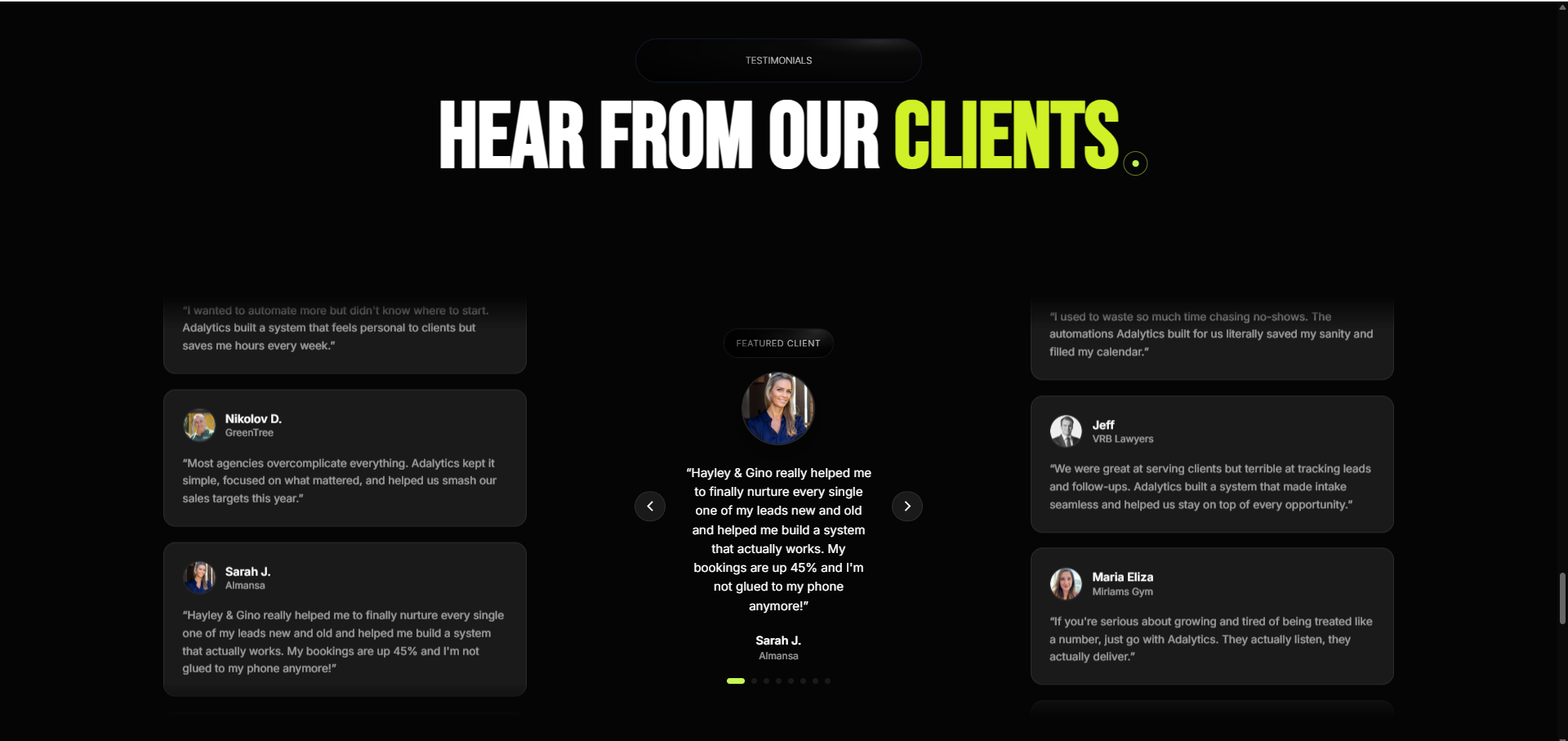 Adalytics testimonials section