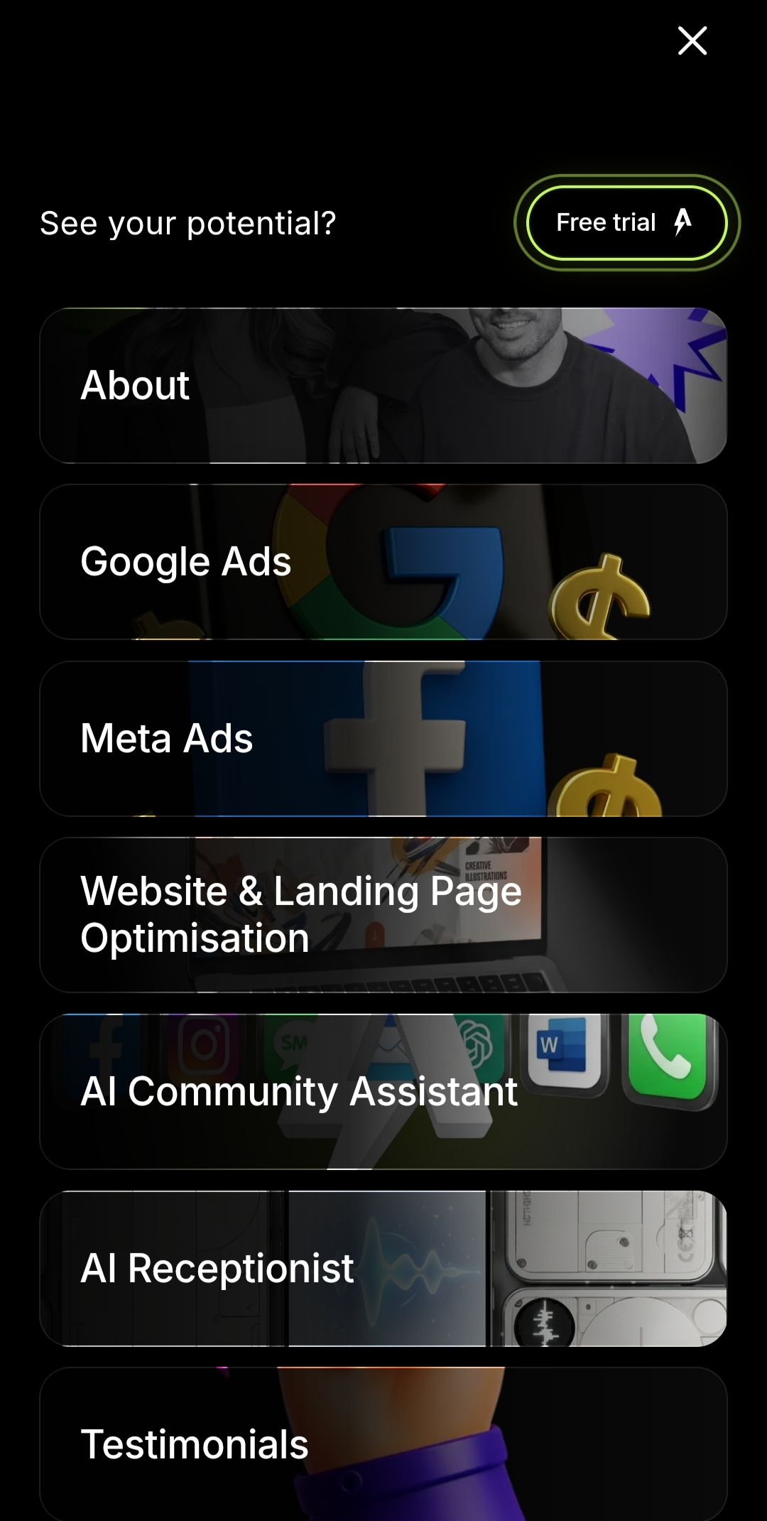 Adalytics mobile navigation drawer