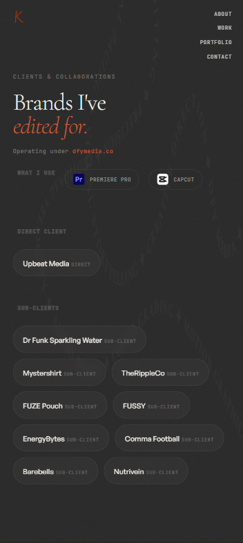 Knel brands section on mobile
