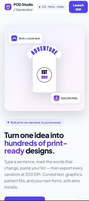 POD Generator mobile hero screenshot