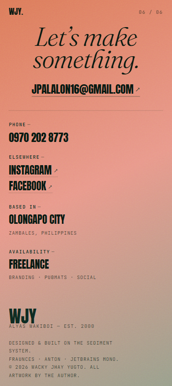 Wacky Yugto contact and footer section on mobile